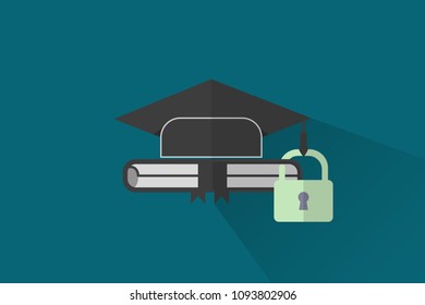 Graduation cap. The certification and the term of the course is denied to the student, concept of education. flat style design.