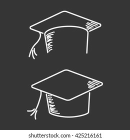 Graduation Cap Chalk On A Blackboard Vector Illustration.