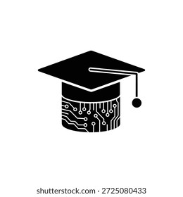 Icono de Tablero de circuito de tapa de graduación que representa la Educación y el aprendizaje de la IA