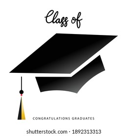 Graduation cap Class of 2021 logo simple . 2020 Gold color Template ,Isolated on white background ,Vector illustration EPS 10