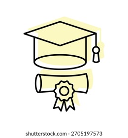 Icono de línea delgada de sombra de color de tapa de graduación, Vector, píxel perfecto, archivo de ilustrador 
