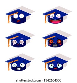 Graduation cap - concept icon in flat graphic design style. Education hat creative sig. Vector illustration. Emoji