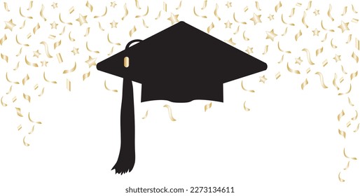 Graduation Cap and Confetti Background Border