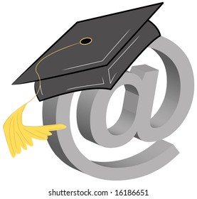 graduation cap and connection symbol - online graduation