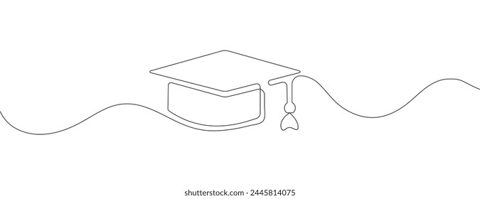 Graduation cap in continuous line drawing. Education, graduation, success symbol vector.