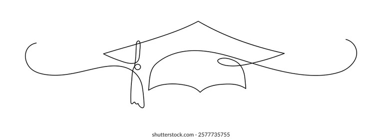 Graduation cap. Continuous line drawing. 