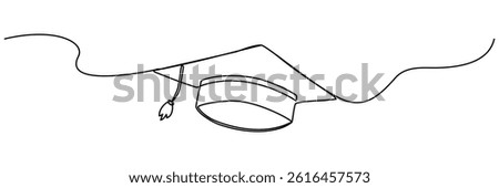 Graduation cap continuous line drawing. Education hat line art. Student graduate symbol. Vector illustration isolated on white.