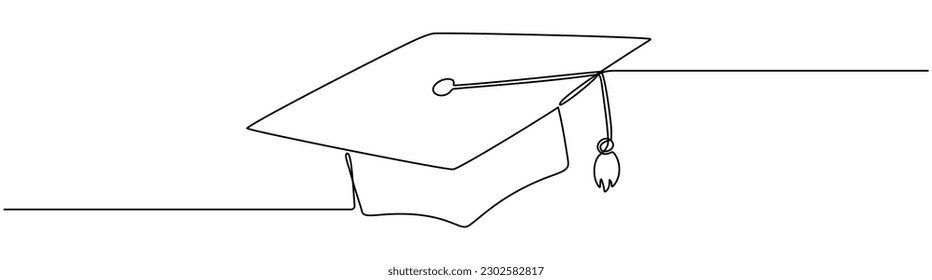 Graduation cap continuous line drawn. Education hat one line art. Vector illustration isolated on white.