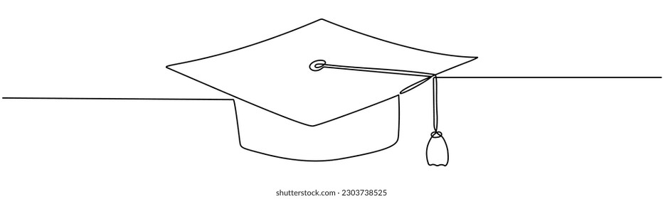 Graduation cap continuous line drawn. Education hat one line art. Vector illustration isolated on white.