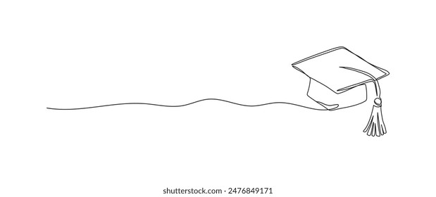 Graduation cap continuous one line drawing, single line art element, minimalist sketch line vector illustration, back to school concept