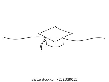 Graduation cap continuous one line drawing. Graduate event and Education concept. Vector illustration minimalist background.