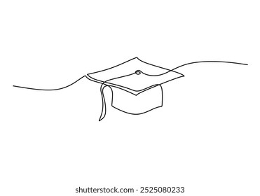 Graduation cap continuous one line drawing. Education and Graduate event concept. Vector illustration minimalist background.