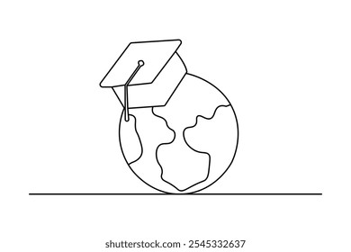 Graduation cap continuous one line art drawing of concept doodle style outline vector design