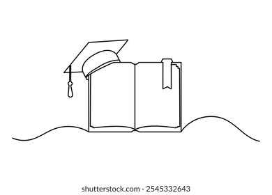 Graduation cap continuous one line art drawing of concept doodle style outline vector design