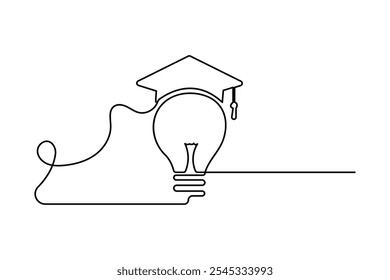 Graduation cap continuous one line drawing of Isolated outline vector design black and white background 
