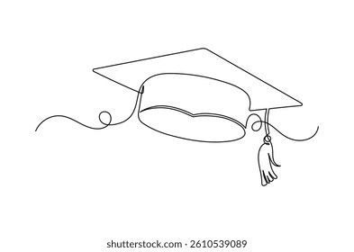 Graduation cap continuous one line drawing, Single line art, Linear style, isolated on a transparent background