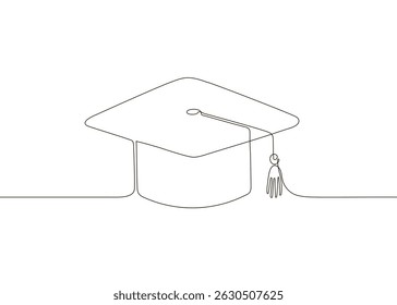 Graduation cap continuous one line drawing. Festive graduation from university. Vector isolated illustration