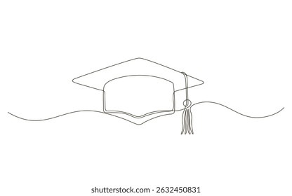 Graduation cap continuous one line drawing. Festive graduation from university. Vector isolated illustration