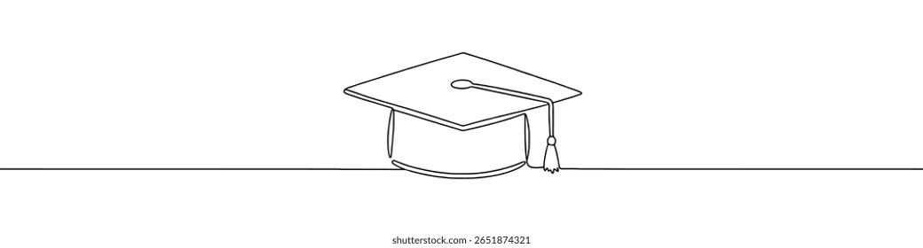 Graduation cap continuous one line drawing. Student hat, education symbol. Vector illustration.