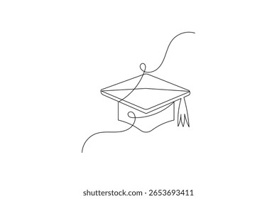 Graduation cap continuous one line drawing minimalist vector illustration
