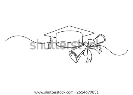 Graduation cap continuous one line drawing, Single line drawing, Linear style, isolated on a white background
