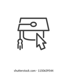 Graduation cap and cursor icon. Web graphic icon for thematic training sites and mobile app interfaces, game element. Computer mouse pointer. Directory label. Vector illustration isolated