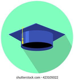 graduation cap for day vector illustration in flat style on green blue icon print sticker