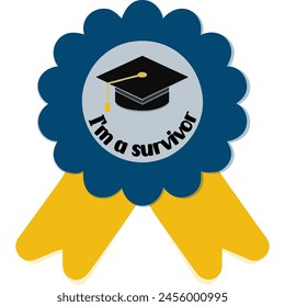 Graduation Cap design with ribbon. 
I'm a survivor. Graduation Cap  for design, funny quote concept for graduation.
Congratulations graduates vector illustration.
