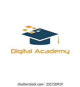 Graduation Cap Of Digital Academy Vector Design Template 