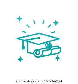 Graduation cap and diplom gradient style icon design, University education school college academic ceremony degree and student theme Vector illustration
