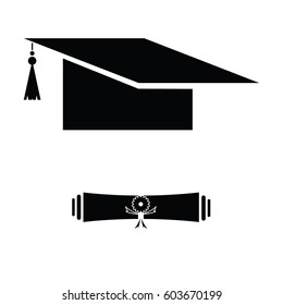 graduation cap and diploma