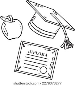 Graduation Cap, Diploma, and Apple Isolated 