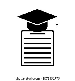 Graduation Cap And Diploma Black Icon. Education Concept.Isolated On White Background.Vector