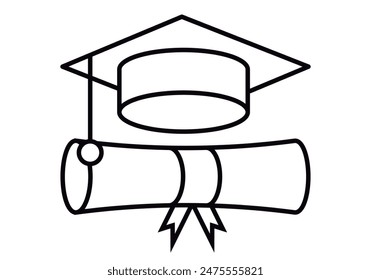 Graduation cap and diploma black icon