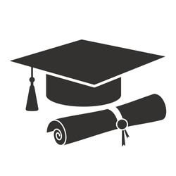 Graduation Cap And Diploma Black Web Icon. Vector Illustration