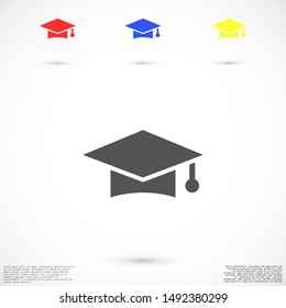 Graduation cap and diploma black web vector icon.Graduation Vector concept illustration for design.Graduation Casual formal and professional vector icon illustration. Graduation flat design vector