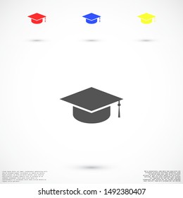 Graduation cap and diploma black web vector icon.Graduation Vector concept illustration for design.Graduation Casual formal and professional vector icon illustration. Graduation flat design vector
