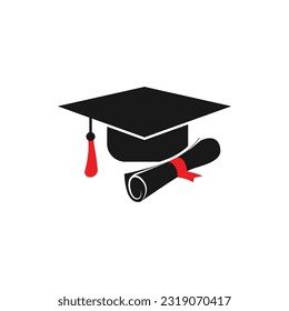 graduation cap and diploma black web icon. vector illustration