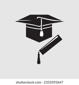 graduation cap and diploma black web icon. vector illustration