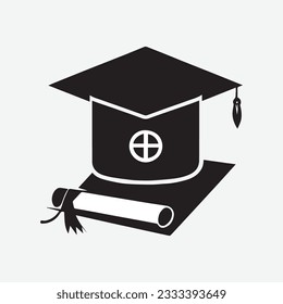 graduation cap and diploma black web icon. vector illustration