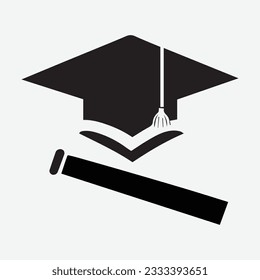 graduation cap and diploma black web icon. vector illustration