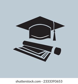 graduation cap and diploma black web icon. vector illustration