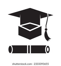 graduation cap and diploma black web icon. vector illustration