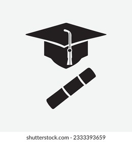 graduation cap and diploma black web icon. vector illustration