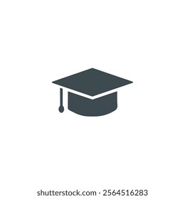 Graduation cap and diploma black web icon. vector illustration of a graduaction cap on white background.