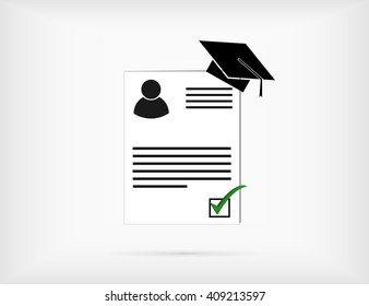 graduation cap and diploma black web icon. vector illustration