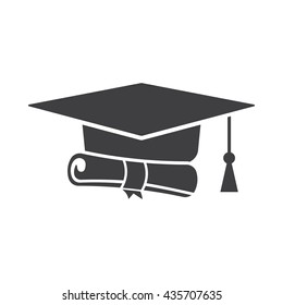 Graduation cap and diploma black web icon on the white background