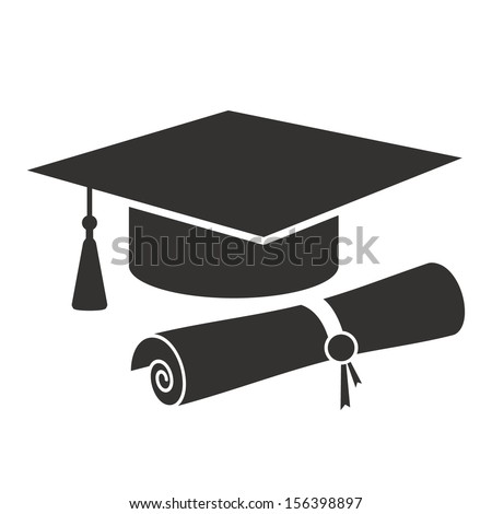 graduation cap and diploma black web icon. vector illustration