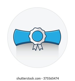 graduation cap and diploma  blue flat color