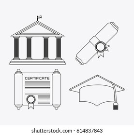 graduation cap diploma building icon. Vector graphic
